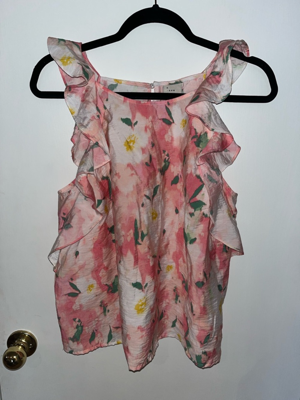 A New Day Pink Floral Ruffle Sleeveless Blouse